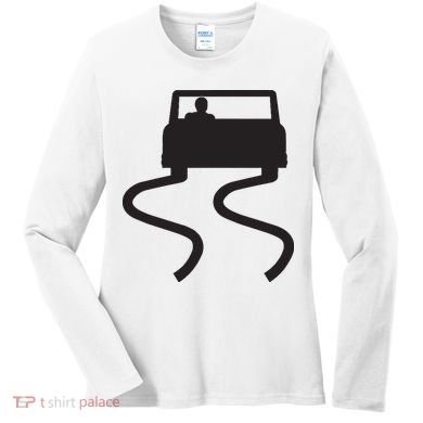 Slippery When Wet Caution Roadside Sign Women's Long Sleeve Shirt