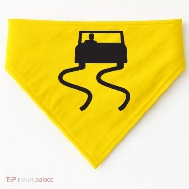 Slippery When Wet Caution Roadside Sign USA-Made Doggie Bandana
