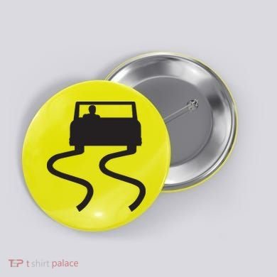 Slippery When Wet Caution Roadside Sign Button