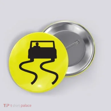 Slippery When Wet Caution Roadside Sign Button