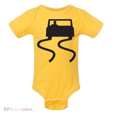 Slippery When Wet Caution Roadside Sign Baby Bodysuit