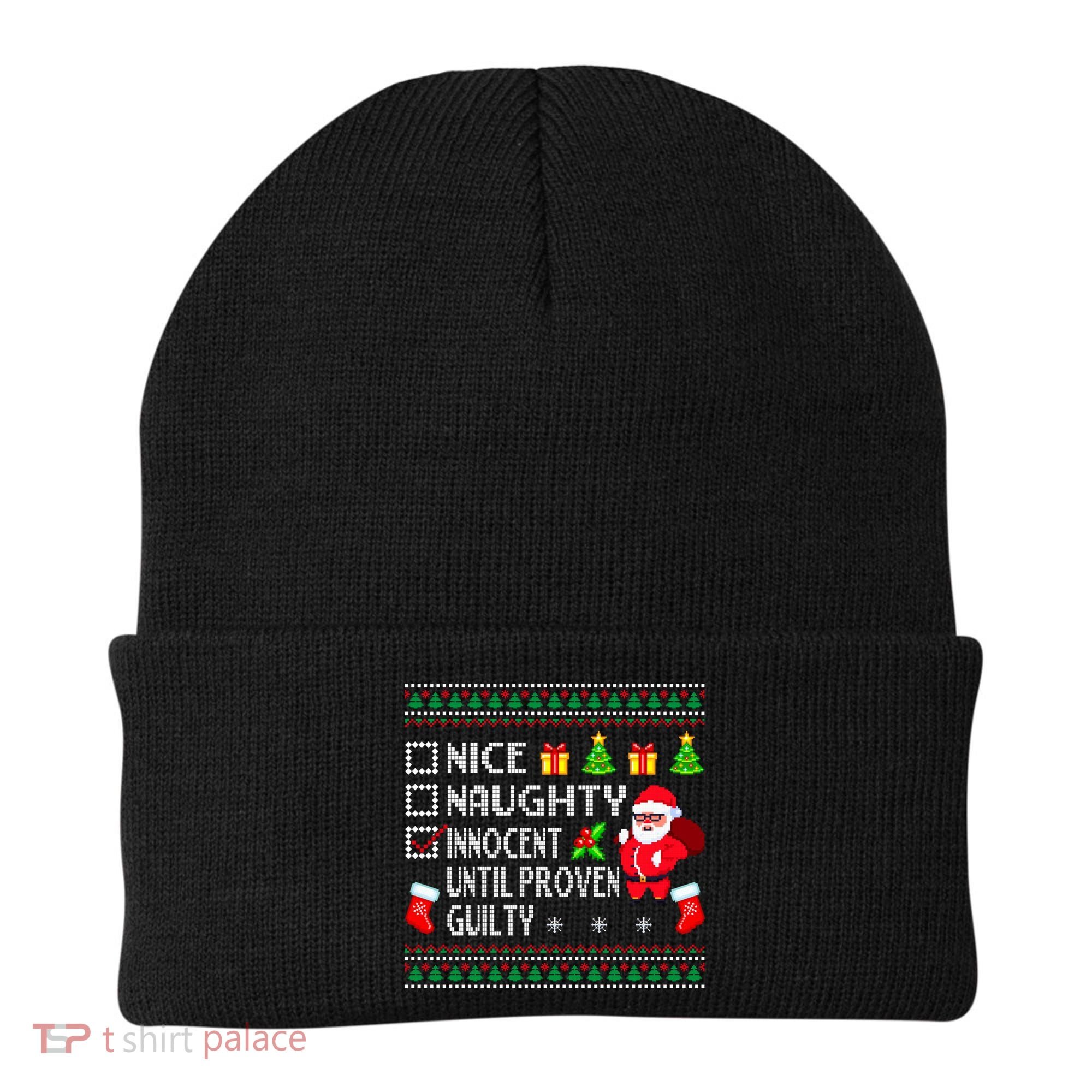 Santa Xmas List Nice Naughty Innocent Until Proven Guilty Cool Gift Beanie