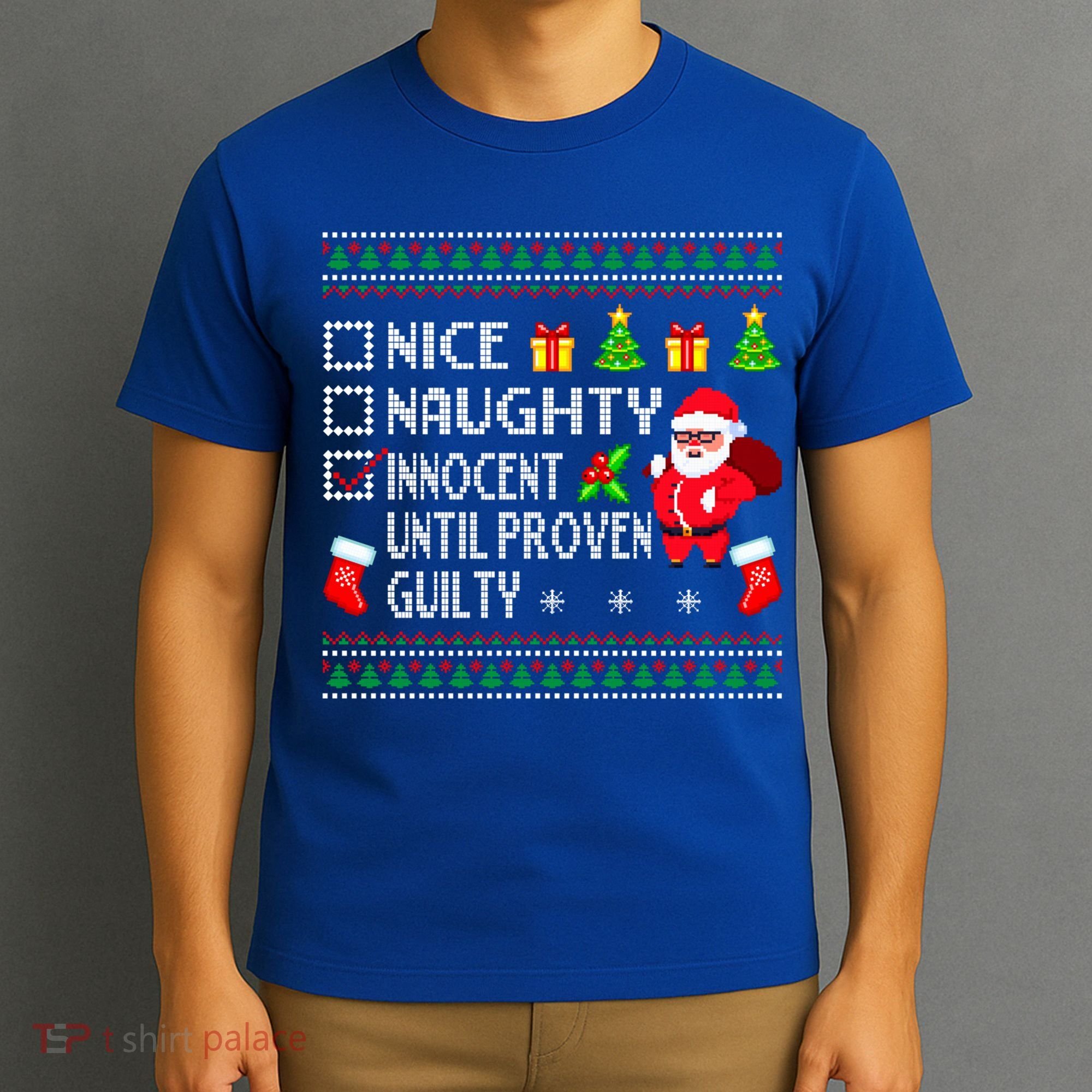 Santa Xmas List Nice Naughty Innocent Until Proven Guilty Cool Gift T-Shirt