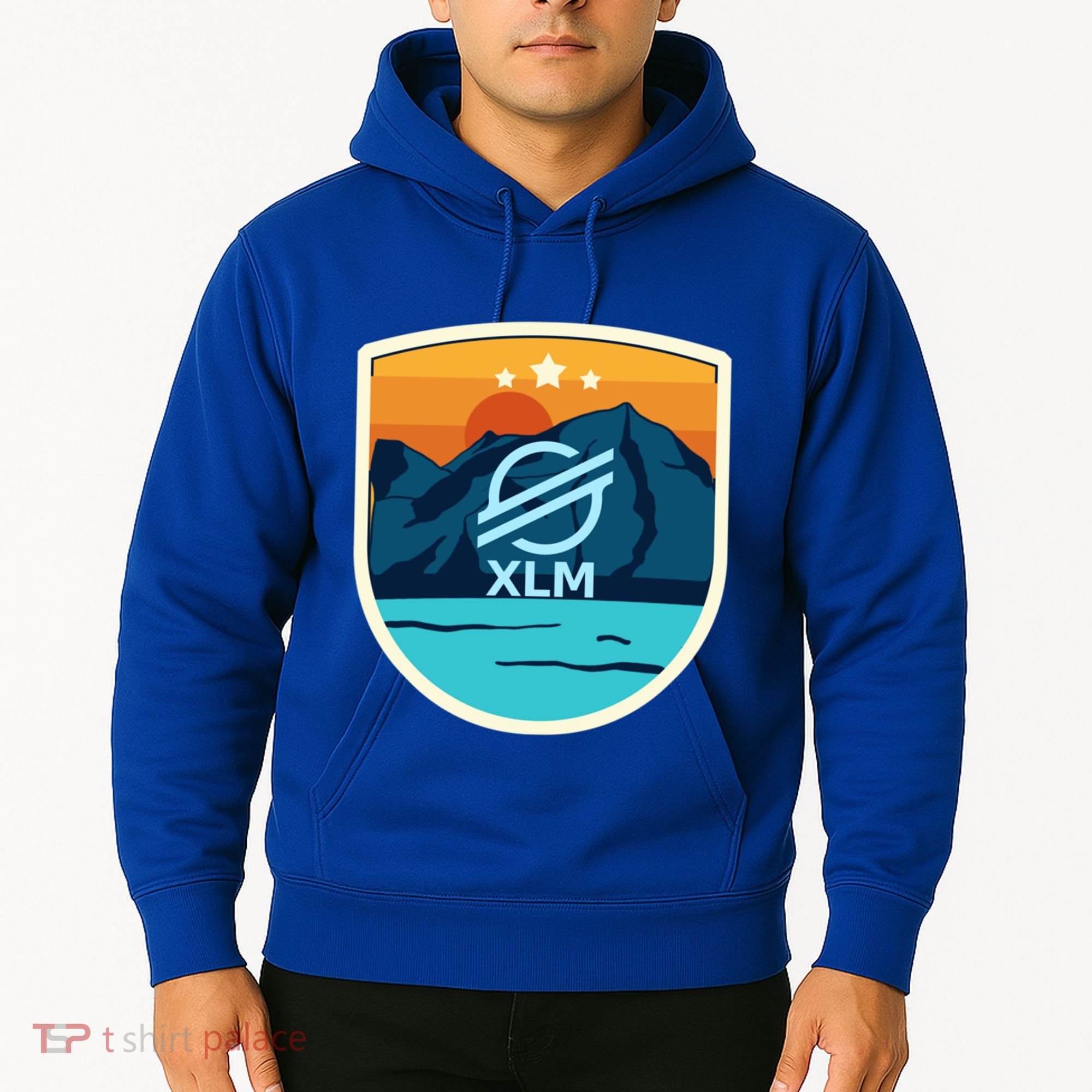 Stellar Xlm Mountain Badge Crypto Currency Sunrise Lake Gift Hoodie