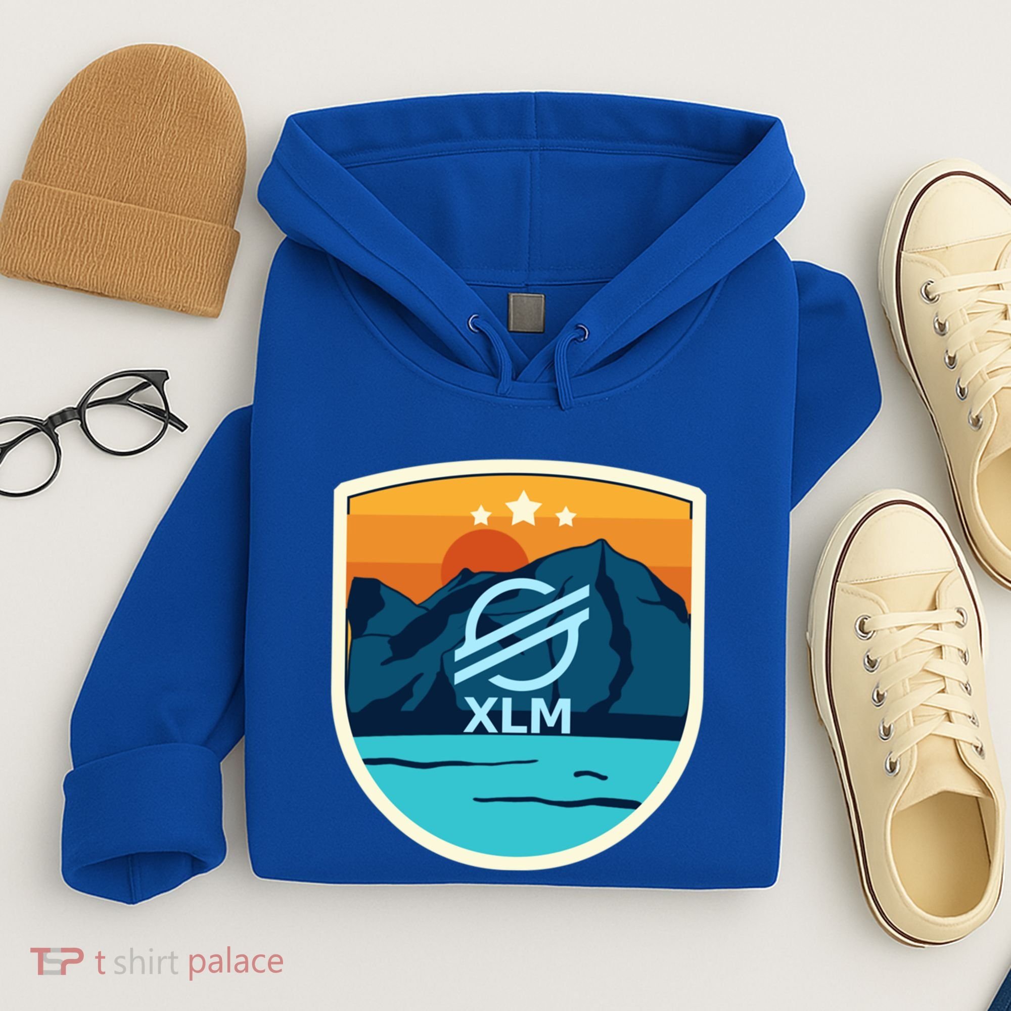 Stellar Xlm Mountain Badge Crypto Currency Sunrise Lake Gift Hoodie