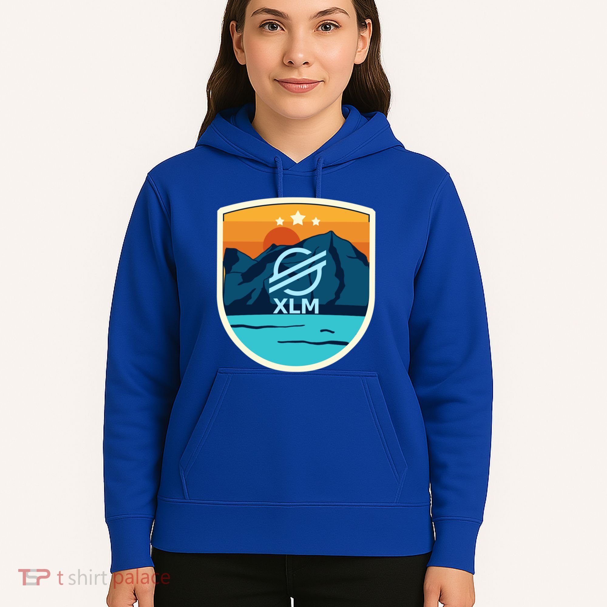 Stellar Xlm Mountain Badge Crypto Currency Sunrise Lake Gift Hoodie