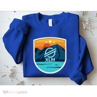 Stellar Xlm Mountain Badge Crypto Currency Sunrise Lake Gift Sweatshirt thumb 2
