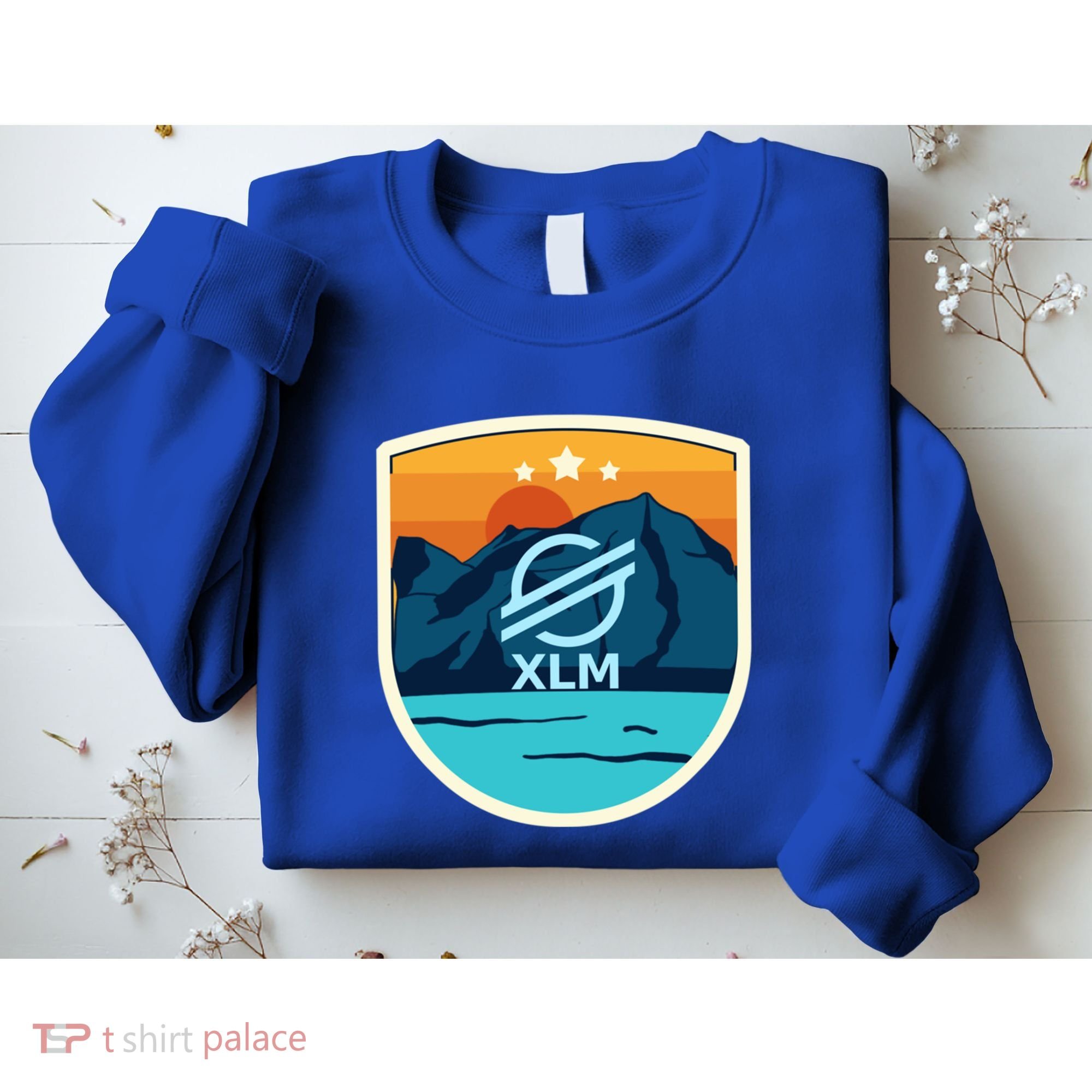 Stellar Xlm Mountain Badge Crypto Currency Sunrise Lake Gift Sweatshirt
