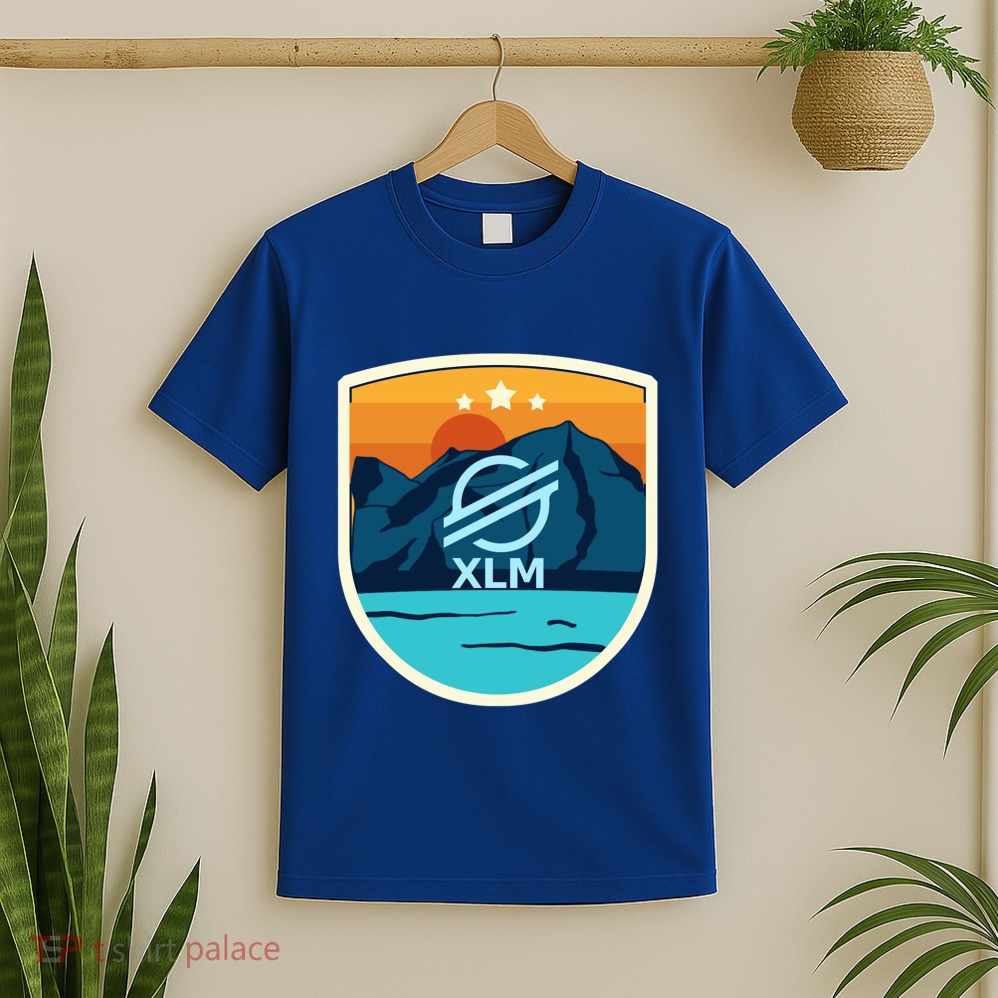 Stellar Xlm Mountain Badge Crypto Currency Sunrise Lake Gift T-Shirt