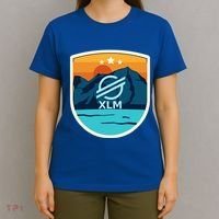 Stellar Xlm Mountain Badge Crypto Currency Sunrise Lake Gift T-Shirt thumb 4