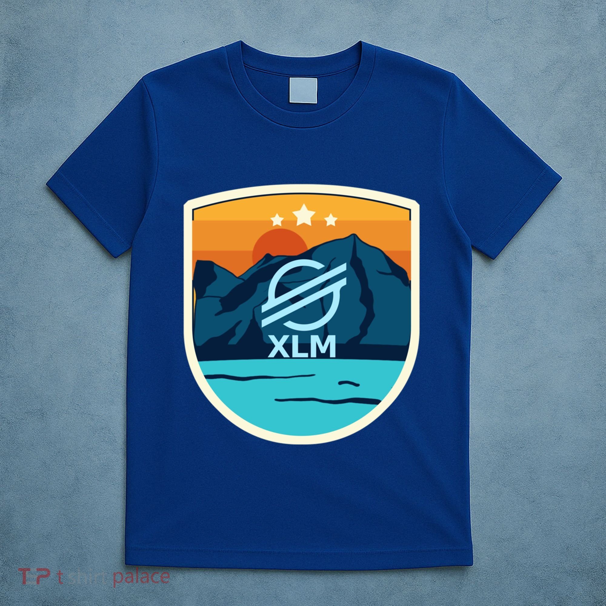 Stellar Xlm Mountain Badge Crypto Currency Sunrise Lake Gift T-Shirt