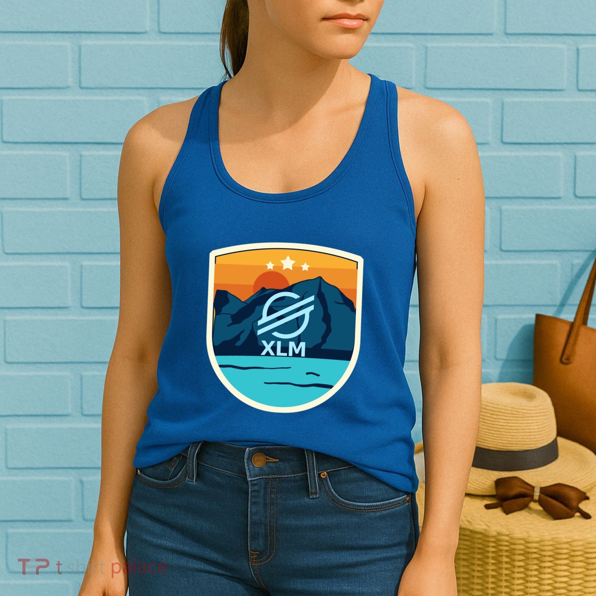 Stellar Xlm Mountain Badge Crypto Currency Sunrise Lake Gift Women's Tank Top