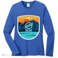 Stellar Xlm Mountain Badge Crypto Currency Sunrise Lake Gift Women's Long Sleeve Shirt thumb 0