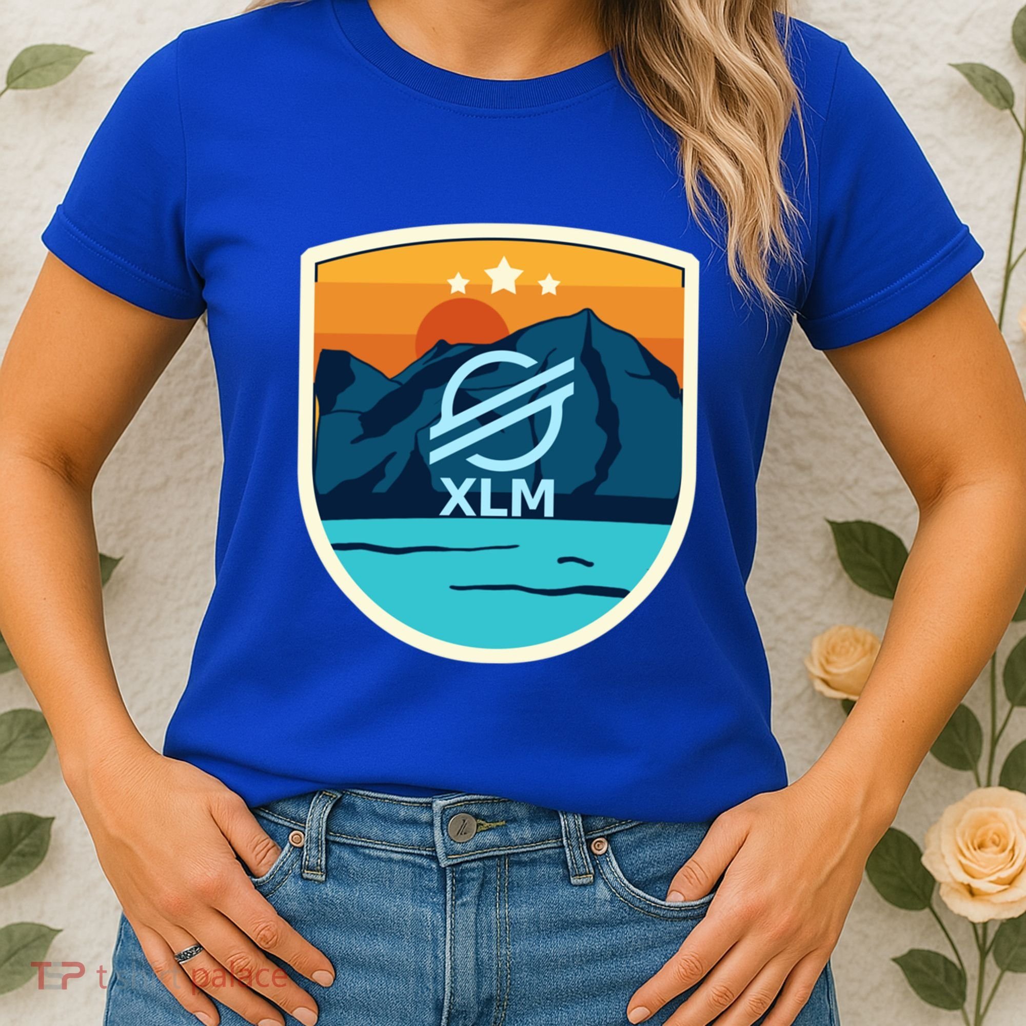 Stellar Xlm Mountain Badge Crypto Currency Sunrise Lake Gift Women's T-Shirt