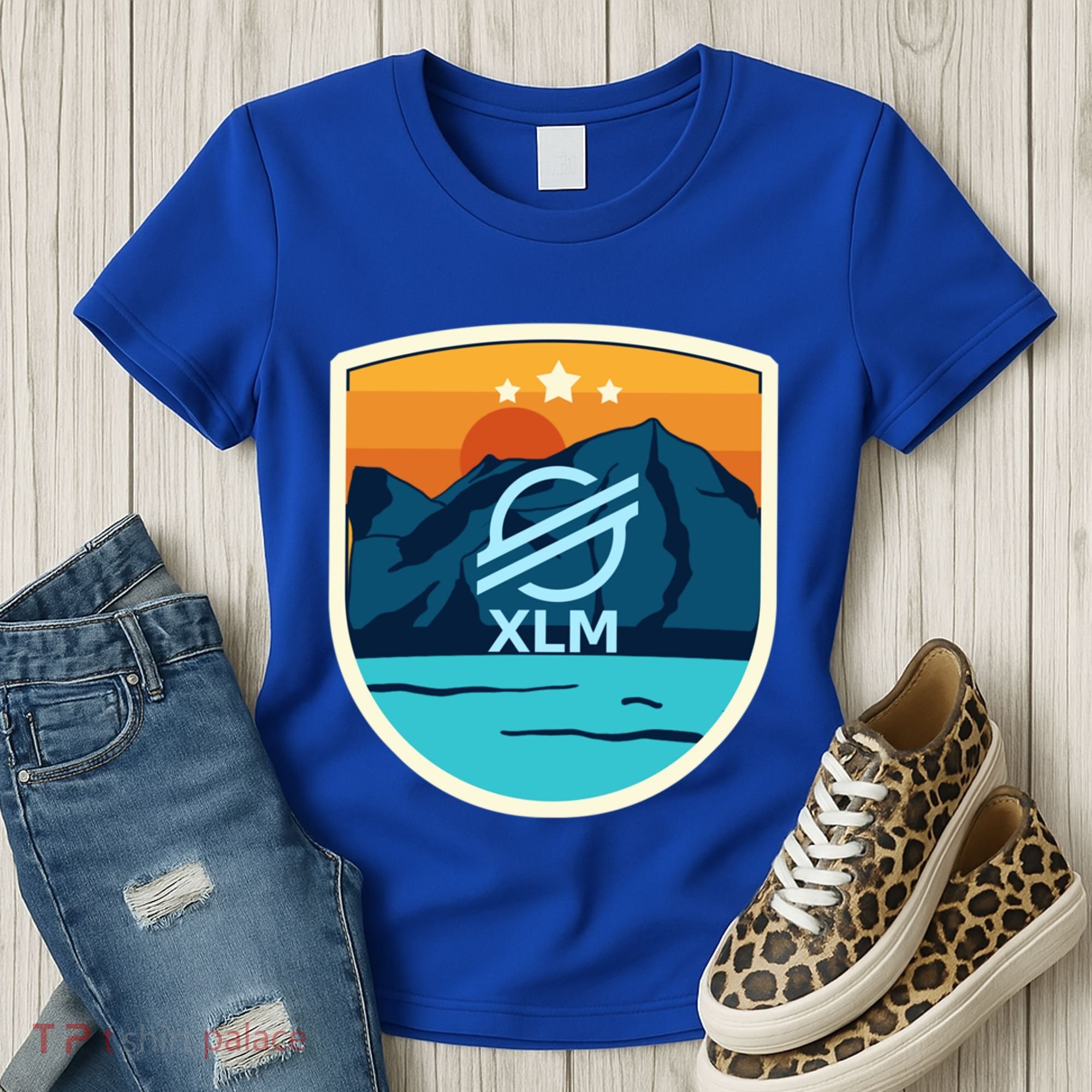 Stellar Xlm Mountain Badge Crypto Currency Sunrise Lake Gift Women's T-Shirt