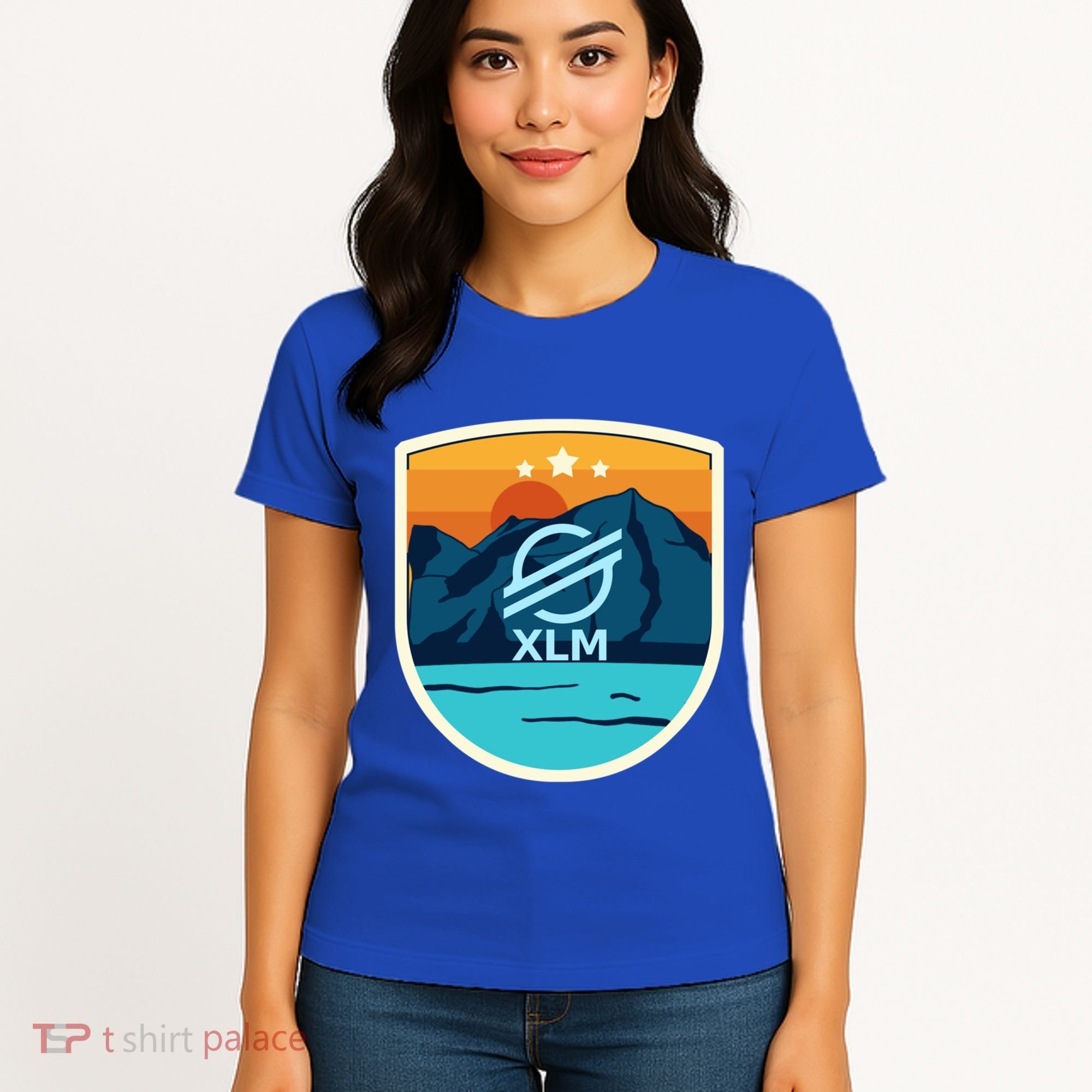 Stellar Xlm Mountain Badge Crypto Currency Sunrise Lake Gift Women's T-Shirt