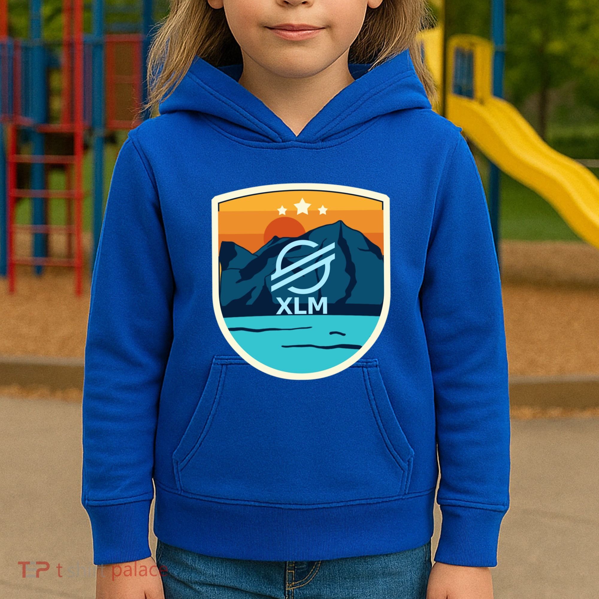 Stellar Xlm Mountain Badge Crypto Currency Sunrise Lake Gift Kids Hoodie