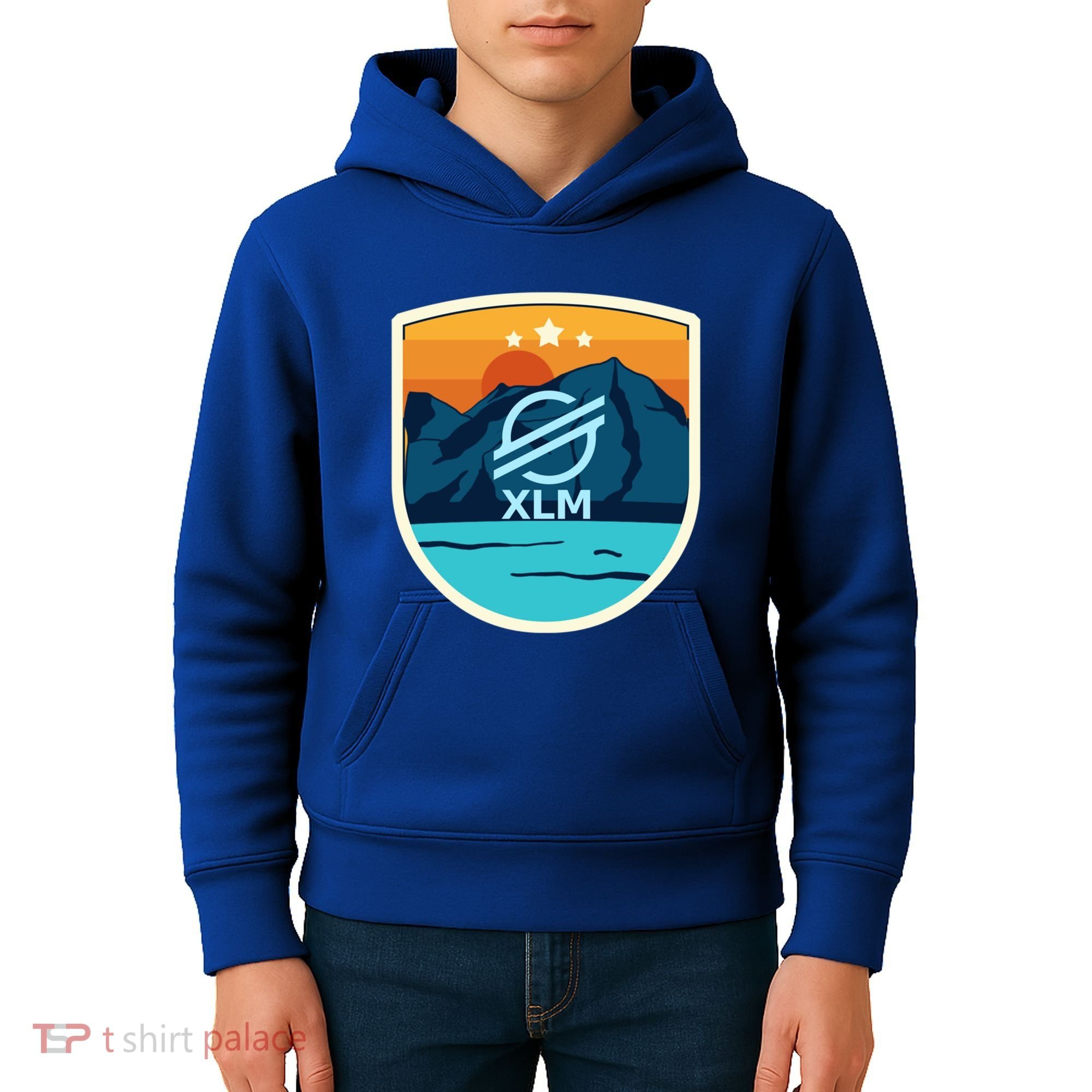 Stellar Xlm Mountain Badge Crypto Currency Sunrise Lake Gift Kids Hoodie