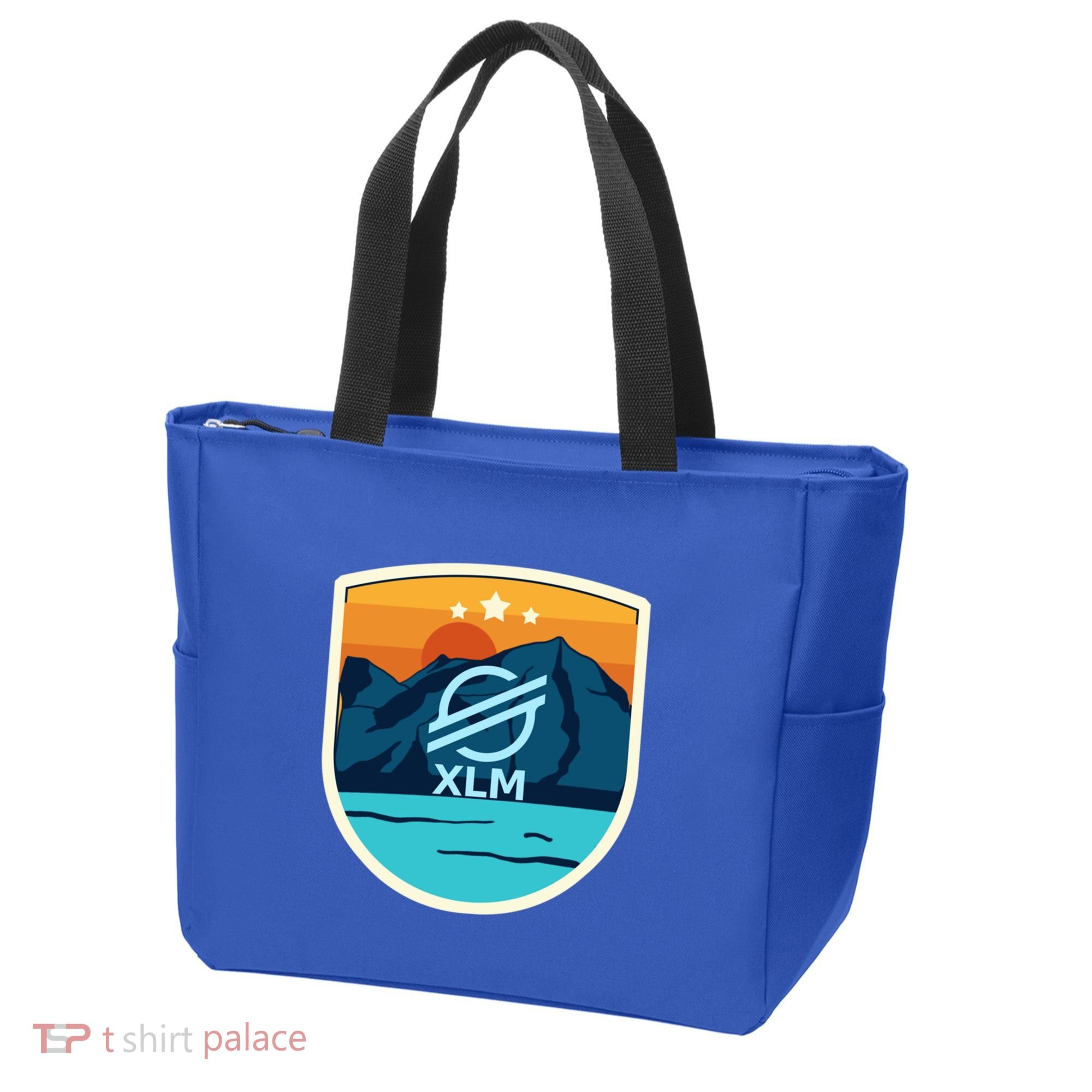Stellar Xlm Mountain Badge Crypto Currency Sunrise Lake Gift Tote Bag