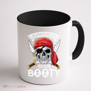 Surrender Your Booty Pirate Skull Funny Jolly Roger Coffee Mug back