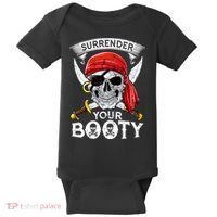 Surrender Your Booty Pirate Skull Funny Jolly Roger Baby Bodysuit thumb 0