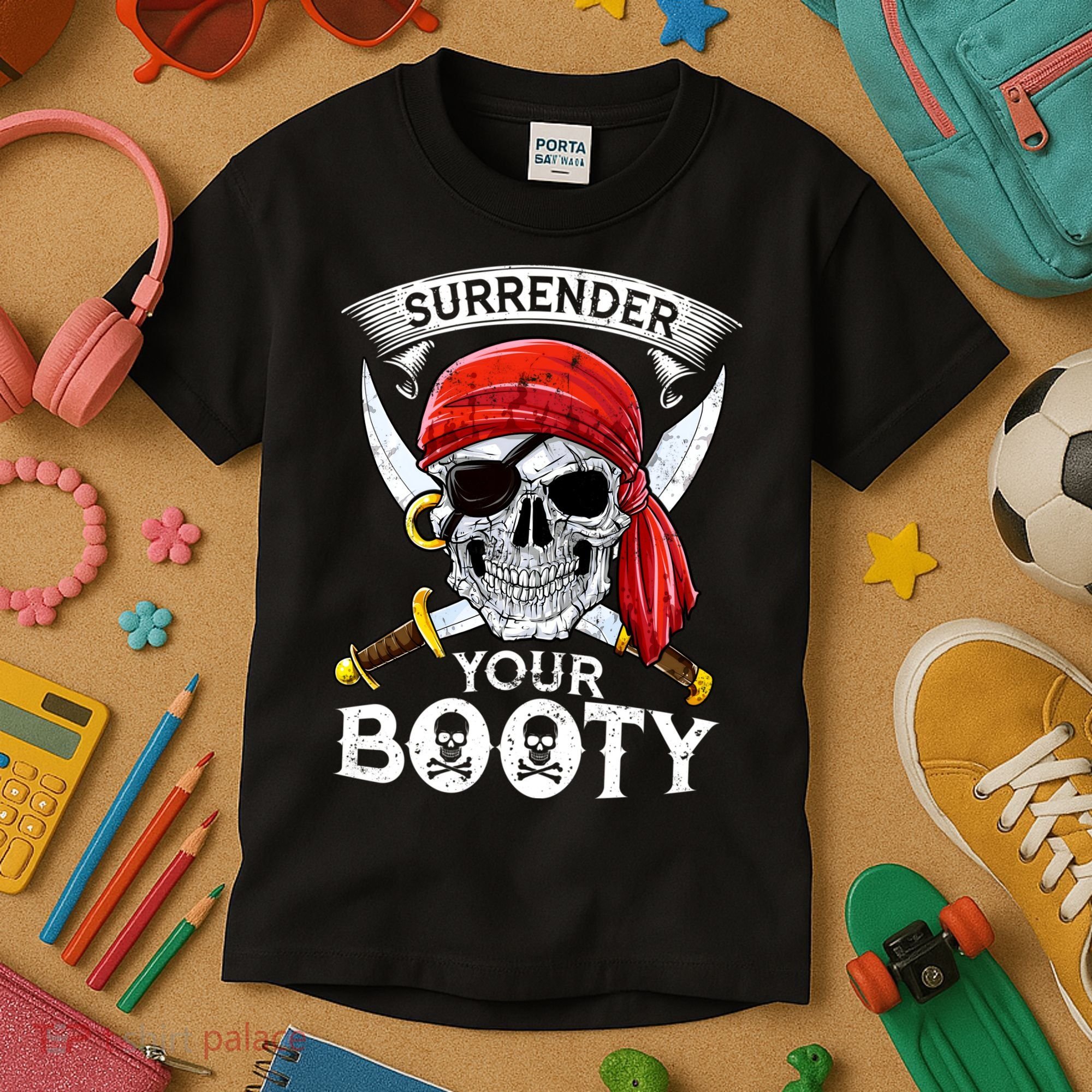 Surrender Your Booty Pirate Skull Funny Jolly Roger Kids T-Shirt