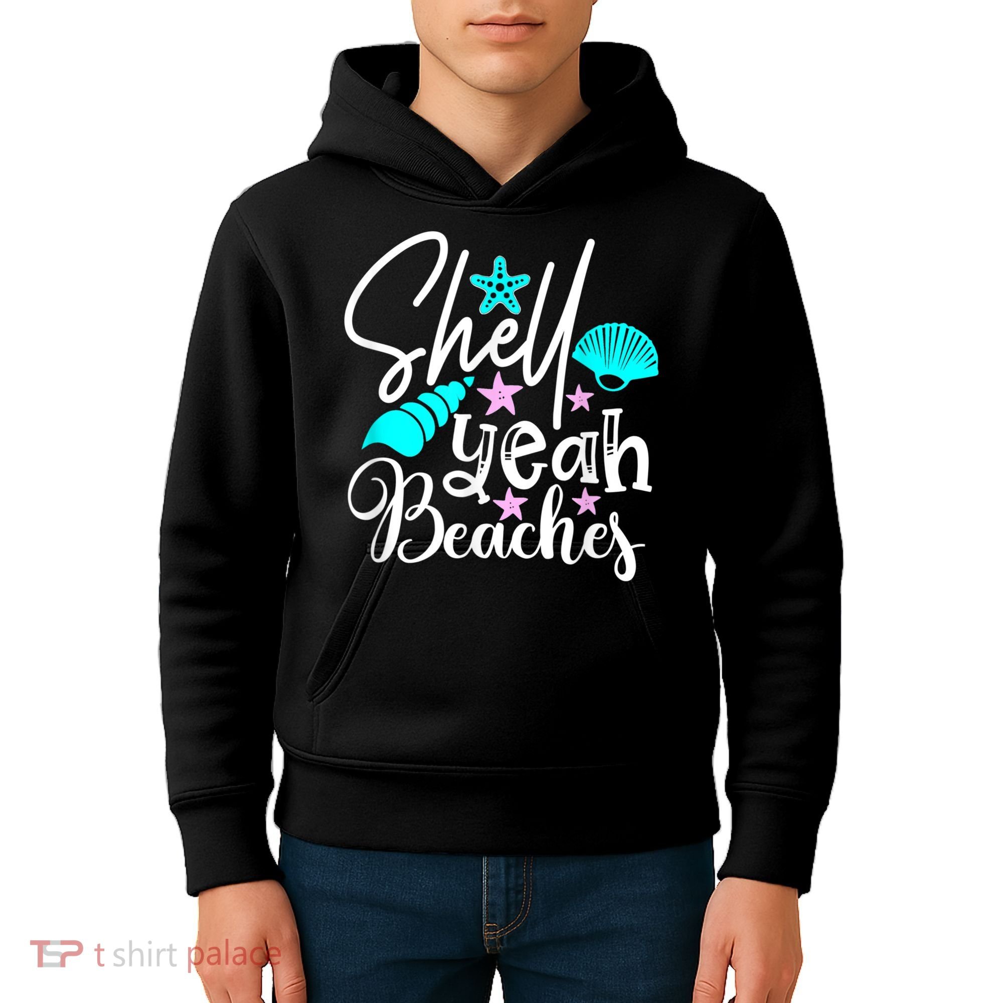 Shell Yeah Beaches Funny Beach Lover Beachcomber Shelling Kids Hoodie