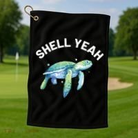 Shell Yeah Cute Tortoise Sea Turtle Lover Golf Towel thumb 1