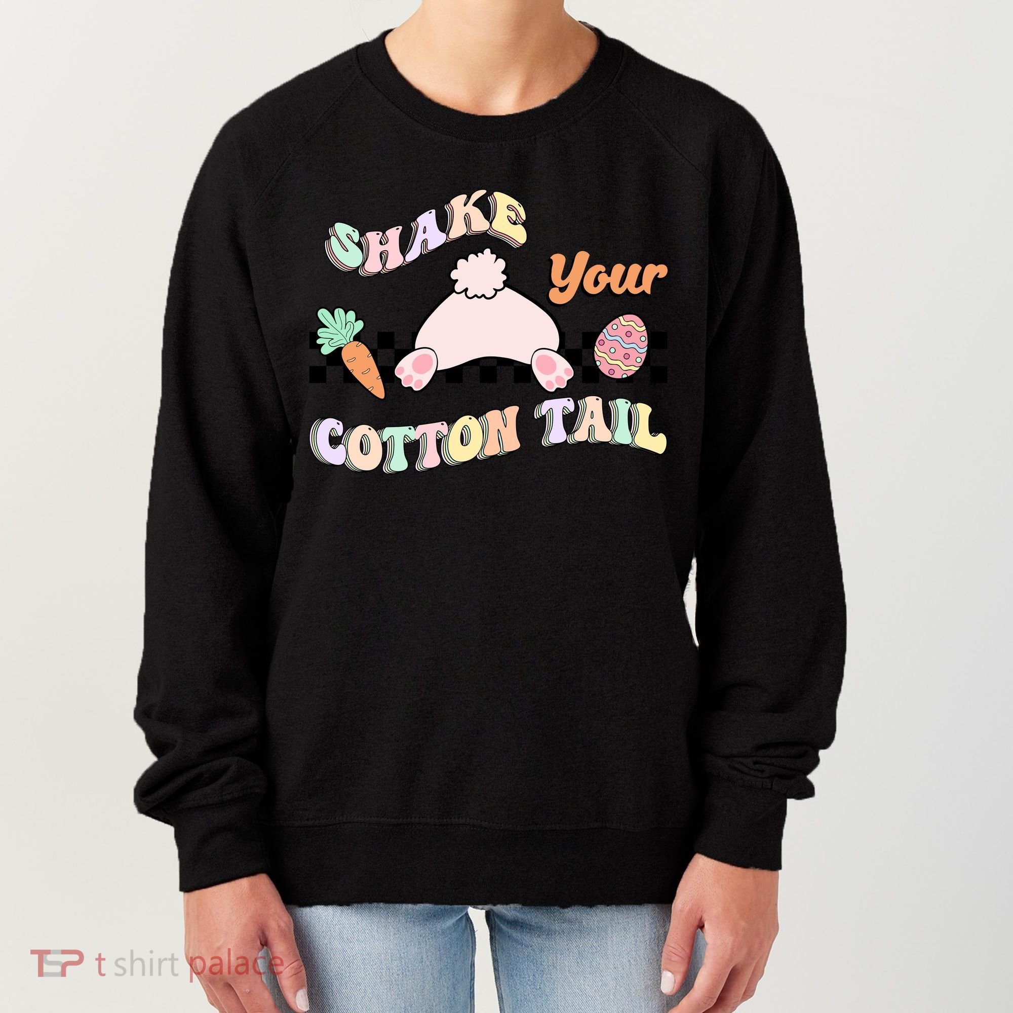 Shake Your Cotton Tail Rainbow Bunny Reto Easter Day Women's Sweatshirt