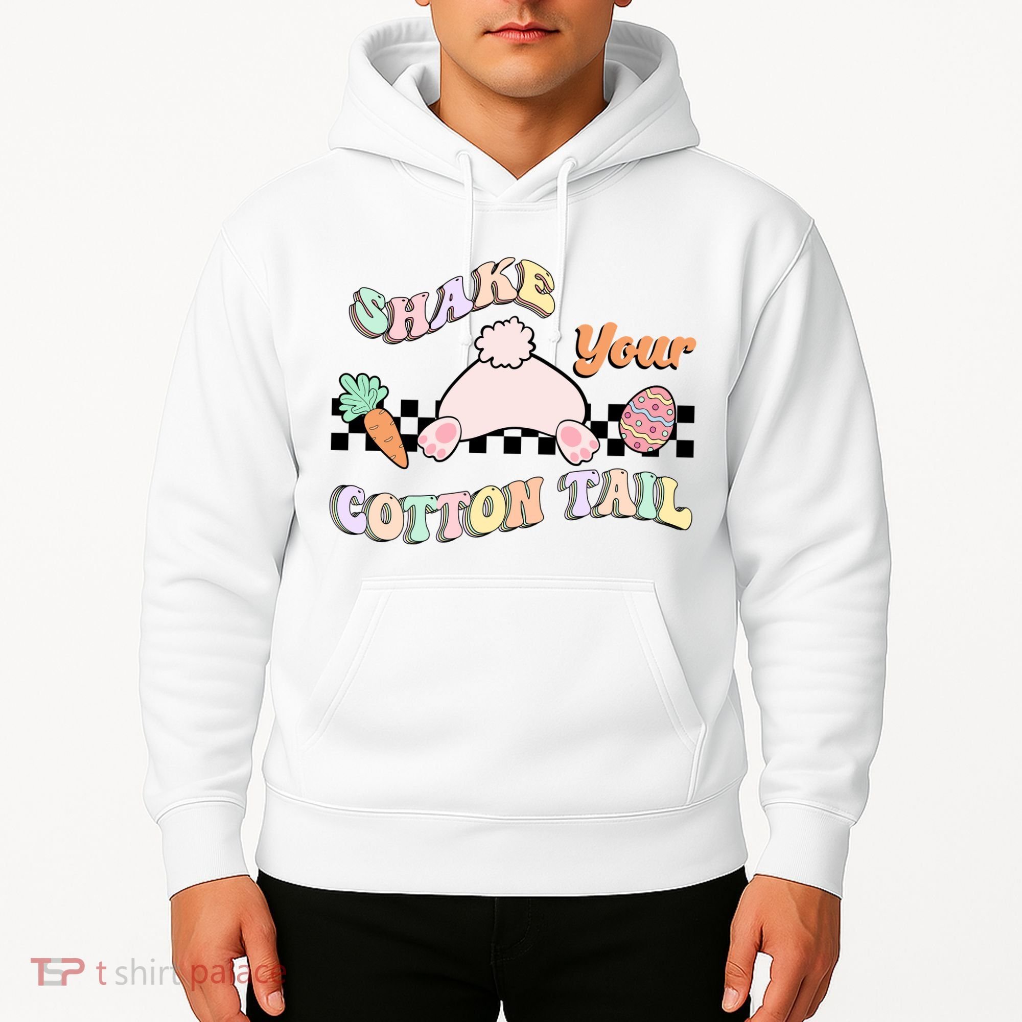 Shake Your Cotton Tail Rainbow Bunny Reto Easter Day Hoodie