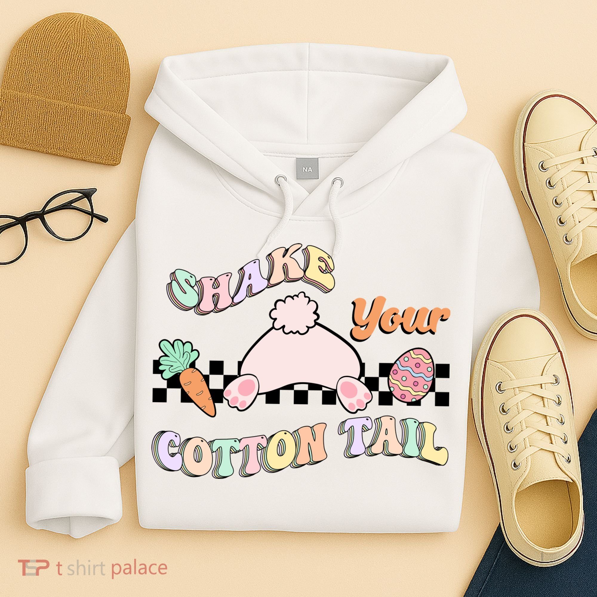 Shake Your Cotton Tail Rainbow Bunny Reto Easter Day Hoodie