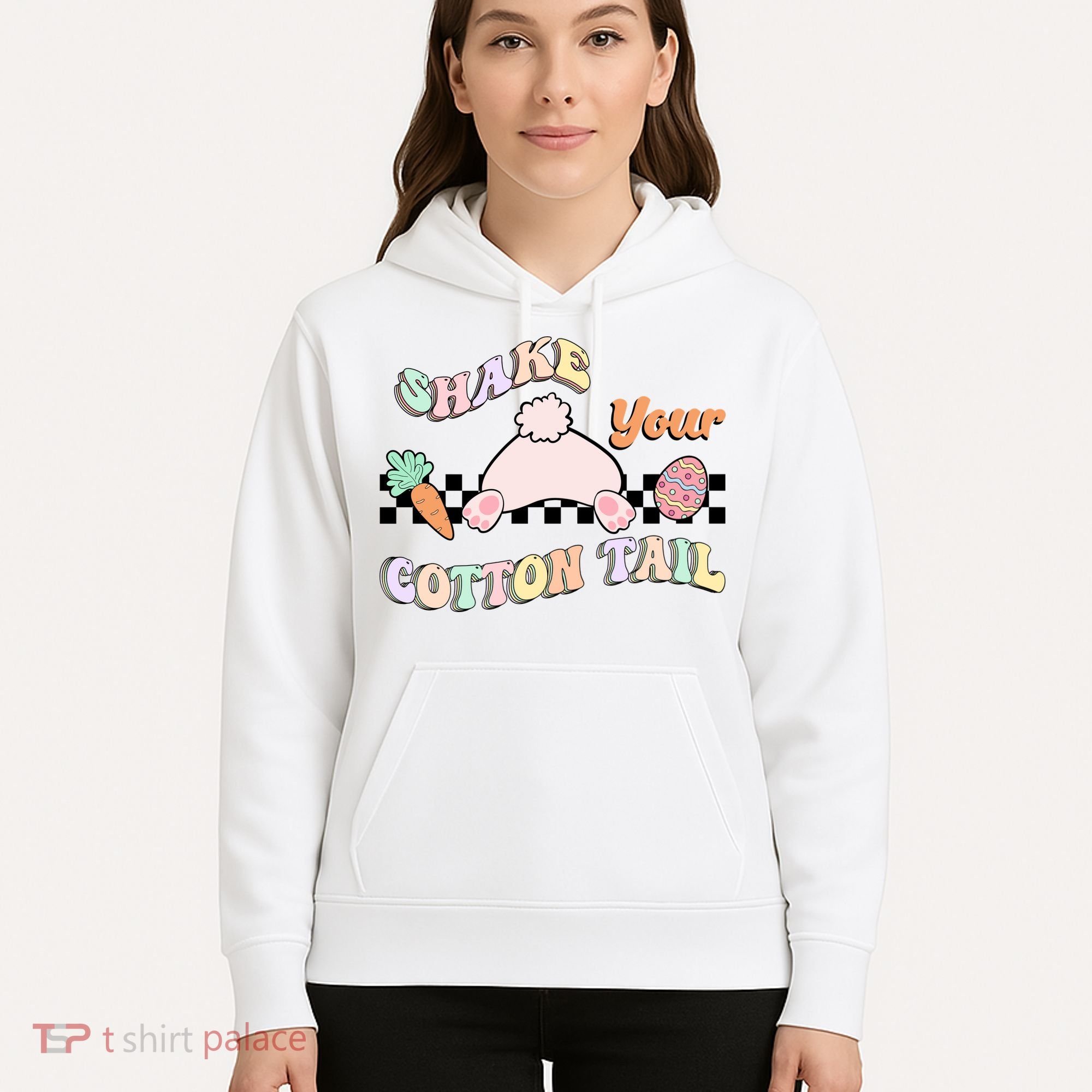 Shake Your Cotton Tail Rainbow Bunny Reto Easter Day Hoodie