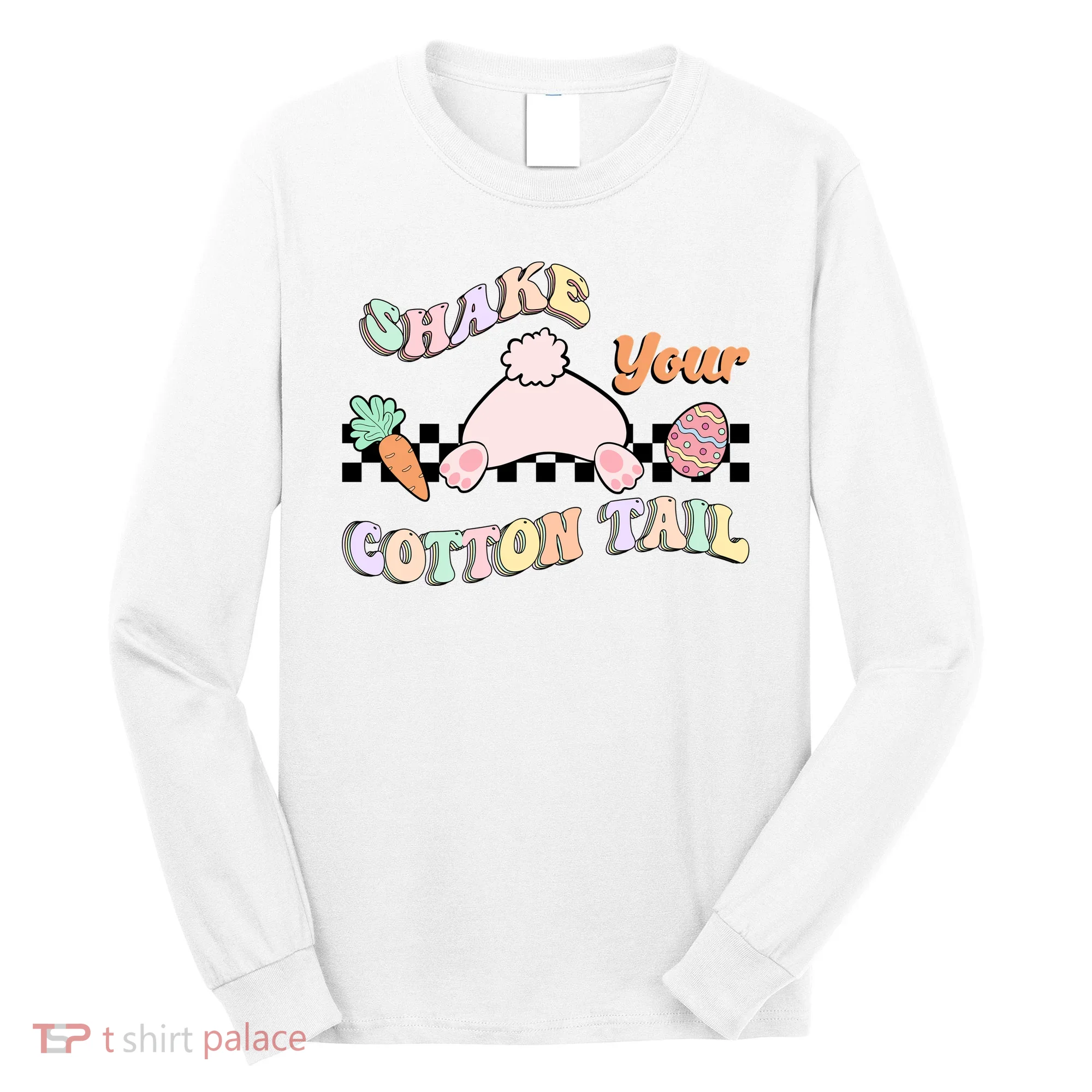 Shake Your Cotton Tail Rainbow Bunny Reto Easter Day Long Sleeve Shirt