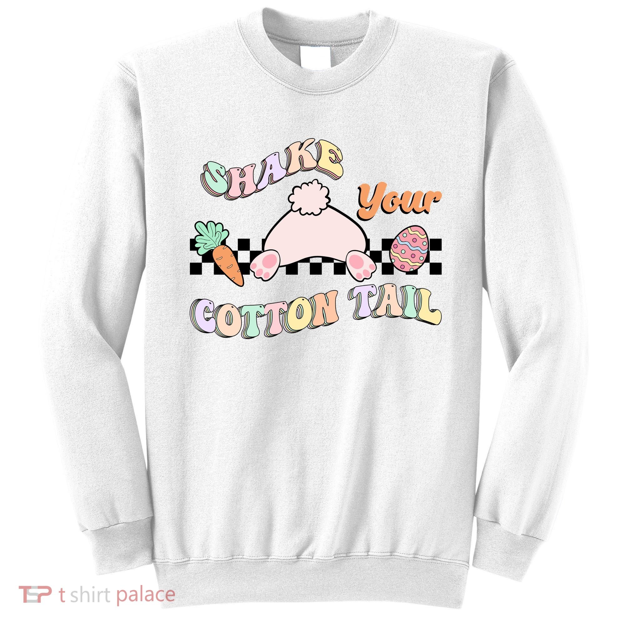 Shake Your Cotton Tail Rainbow Bunny Reto Easter Day Sweatshirt