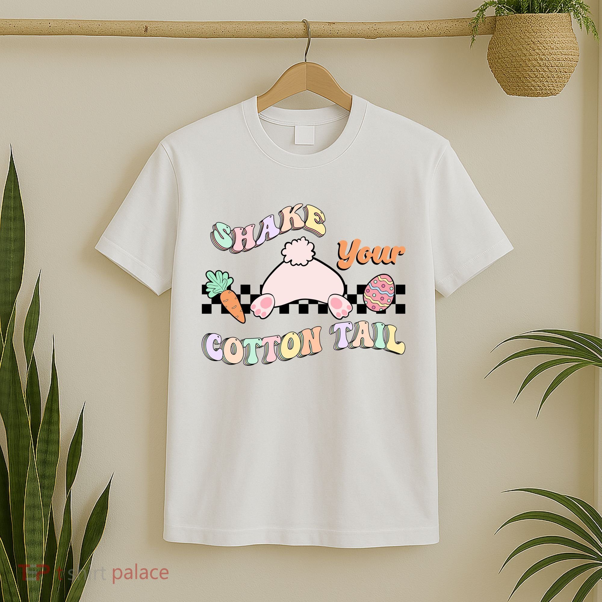 Shake Your Cotton Tail Rainbow Bunny Reto Easter Day T-Shirt