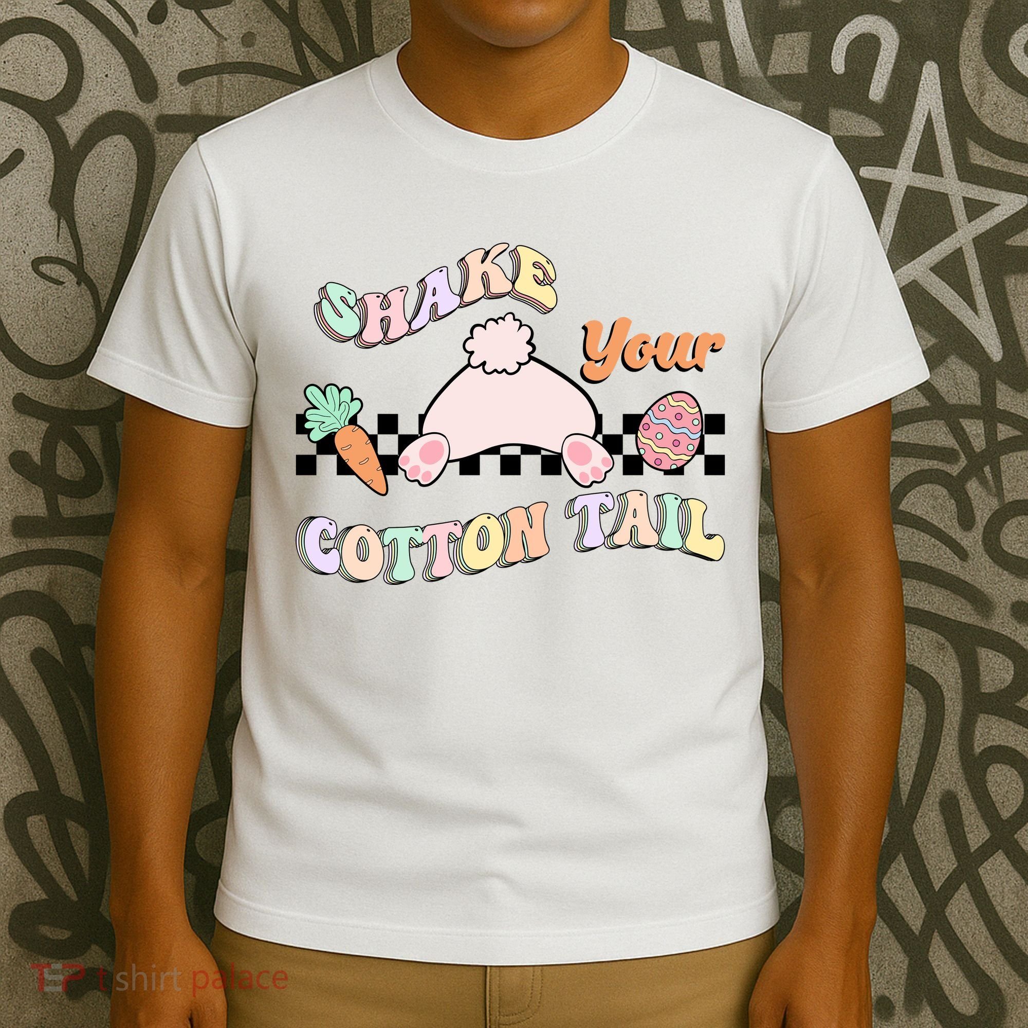 Shake Your Cotton Tail Rainbow Bunny Reto Easter Day T-Shirt