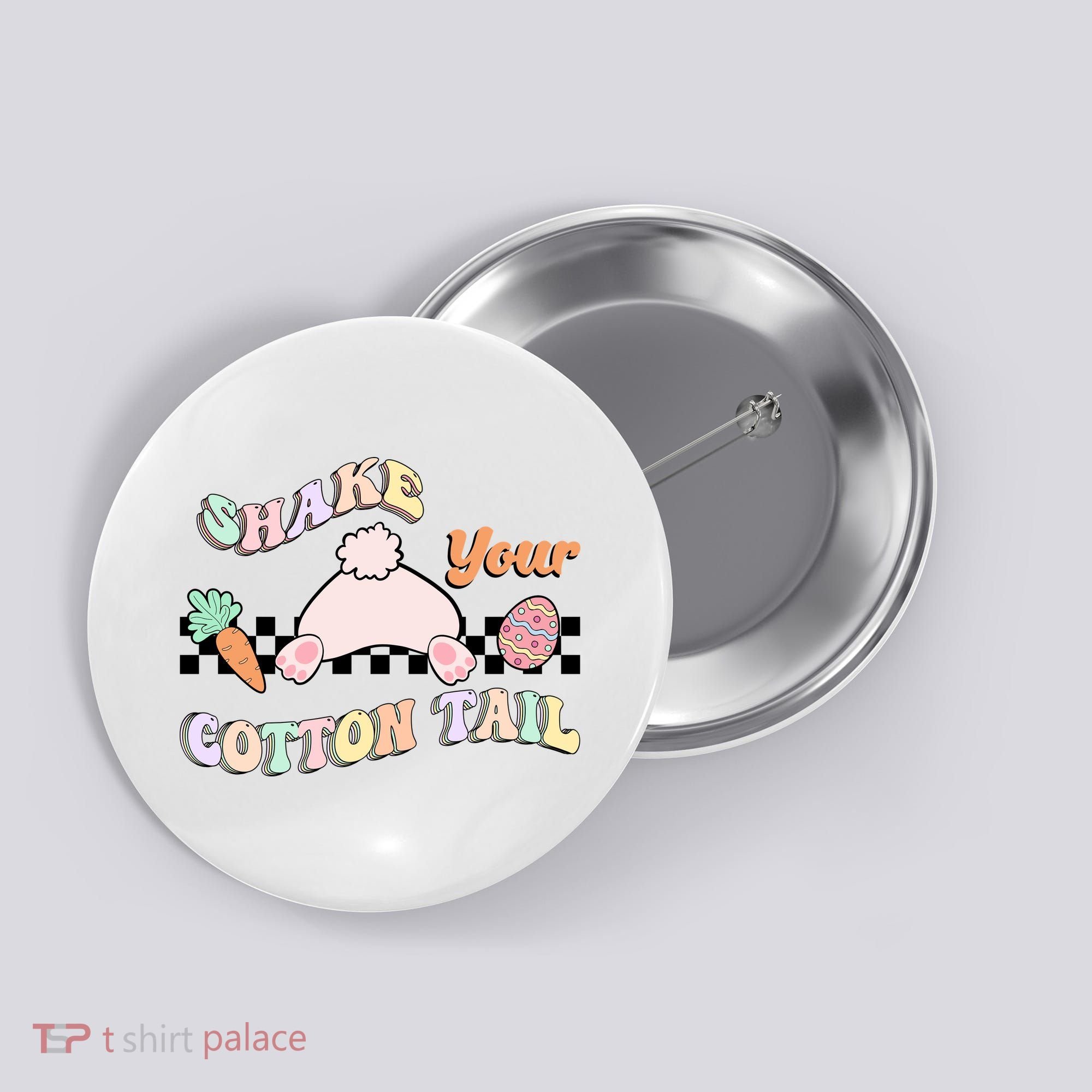 Shake Your Cotton Tail Rainbow Bunny Reto Easter Day Button