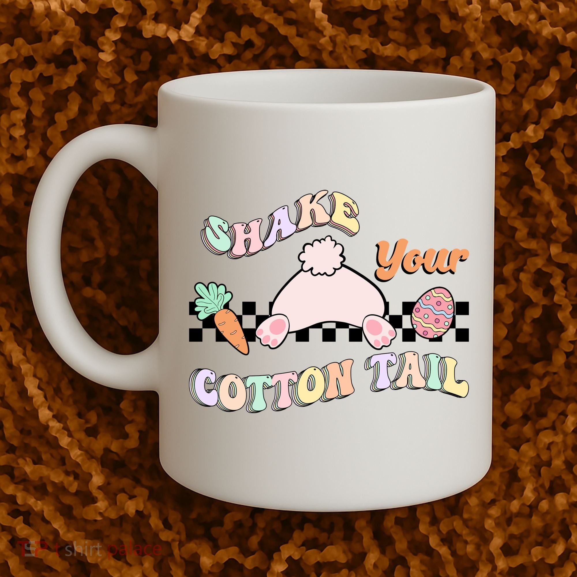 Shake Your Cotton Tail Rainbow Bunny Reto Easter Day Coffee Mug