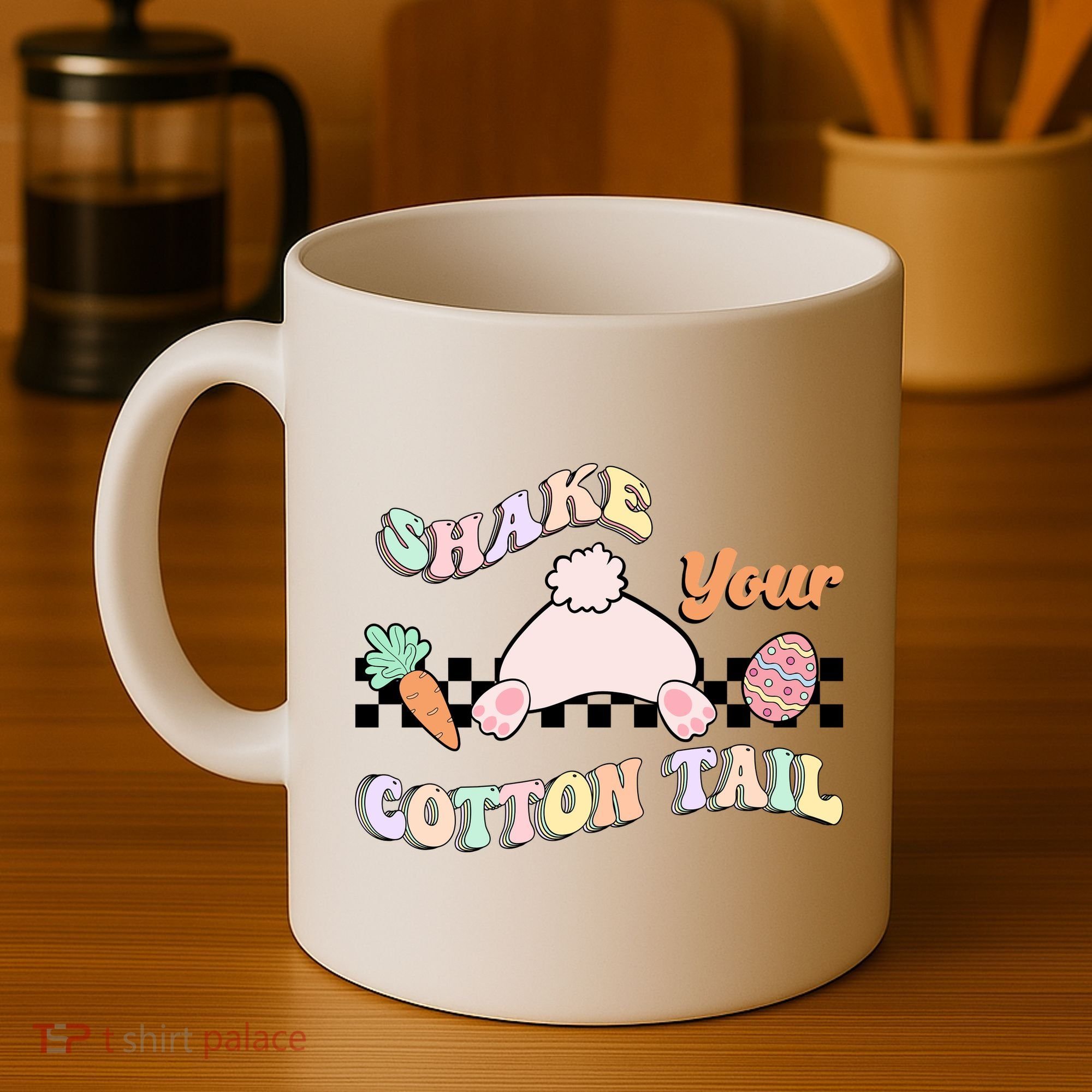 Shake Your Cotton Tail Rainbow Bunny Reto Easter Day Coffee Mug