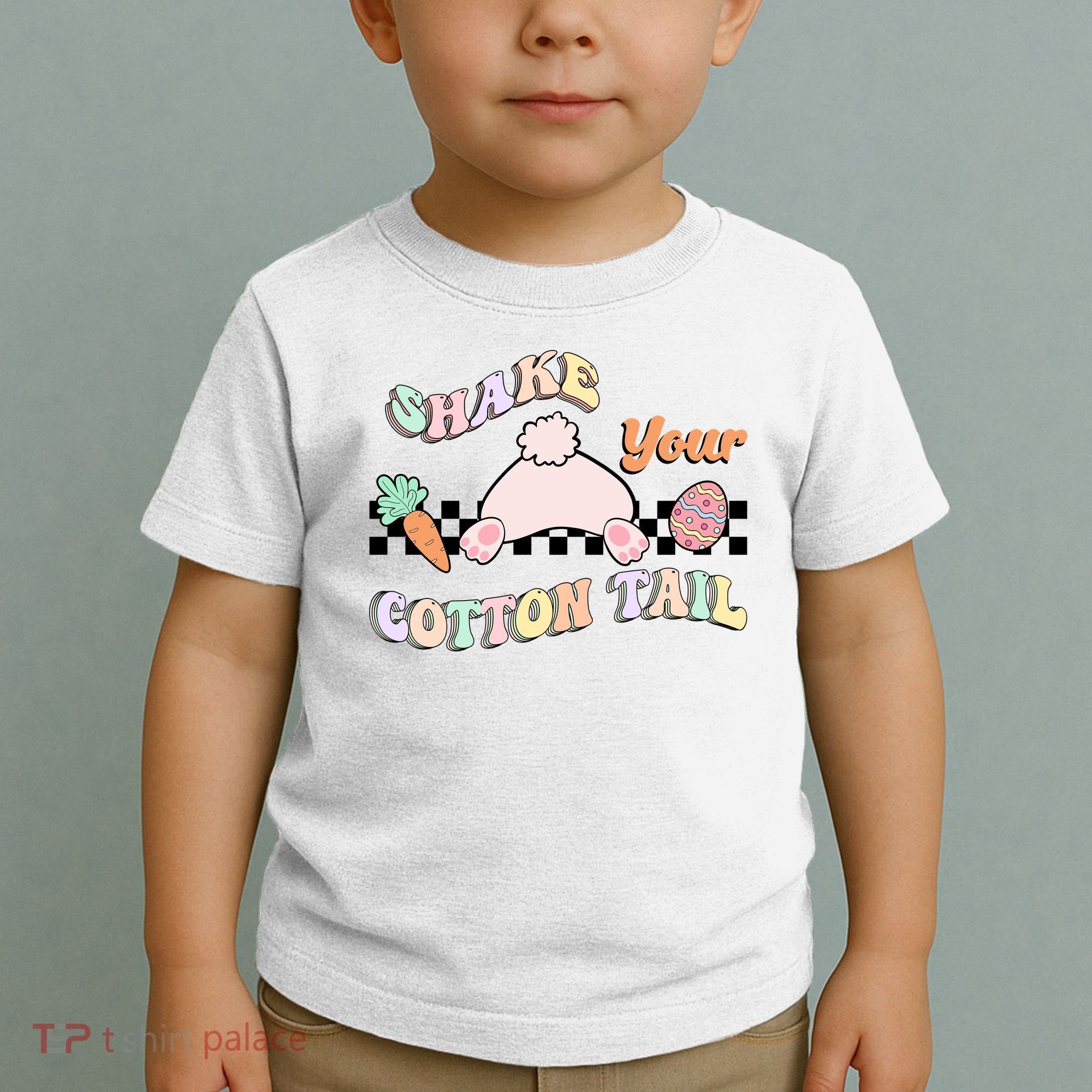Shake Your Cotton Tail Rainbow Bunny Reto Easter Day Toddler T-Shirt