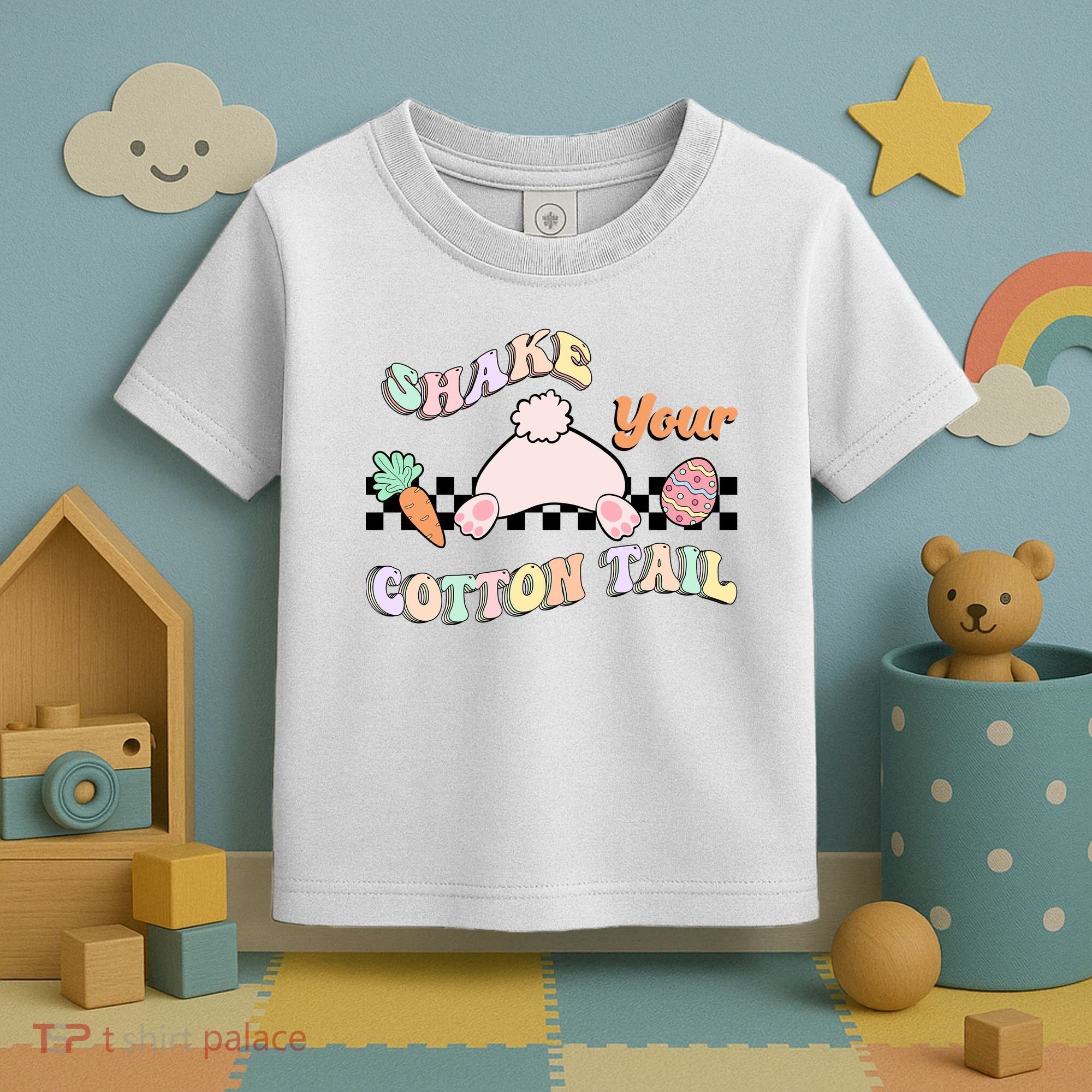 Shake Your Cotton Tail Rainbow Bunny Reto Easter Day Toddler T-Shirt