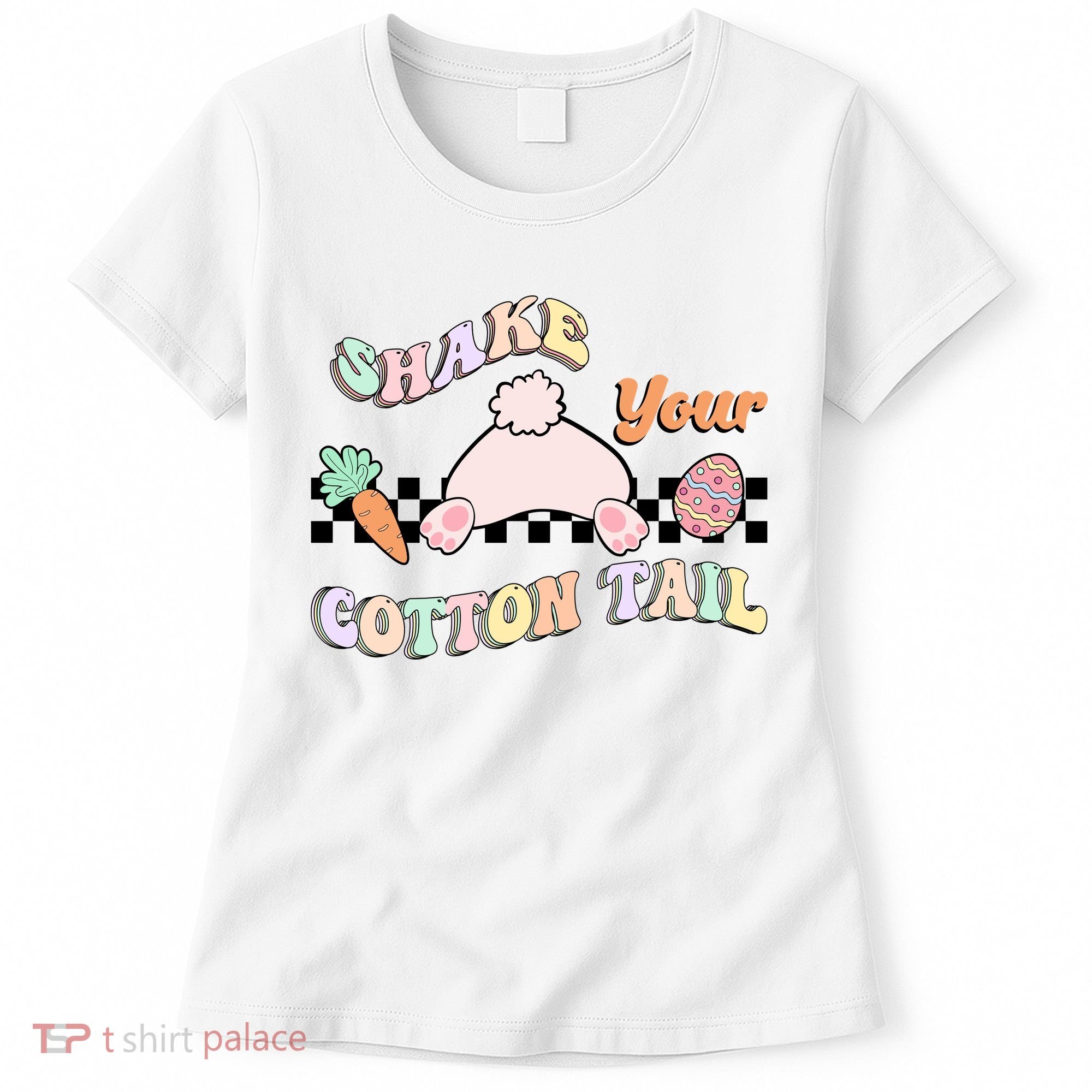 Shake Your Cotton Tail Rainbow Bunny Reto Easter Day Women's T-Shirt