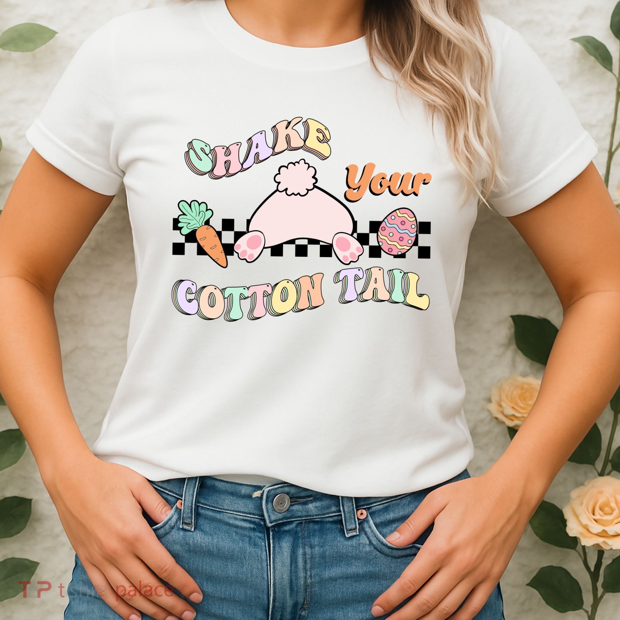 Shake Your Cotton Tail Rainbow Bunny Reto Easter Day Women's T-Shirt