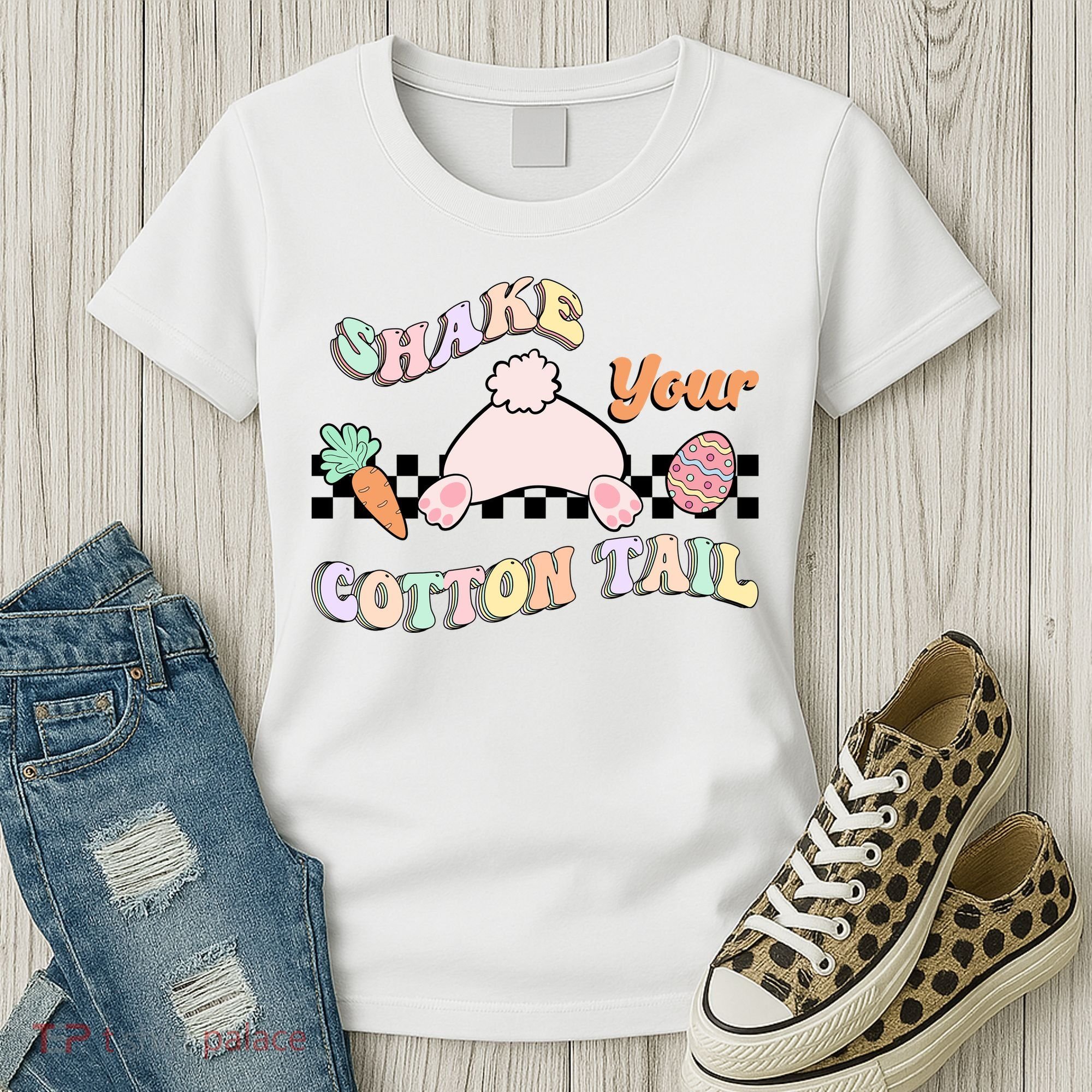 Shake Your Cotton Tail Rainbow Bunny Reto Easter Day Women's T-Shirt