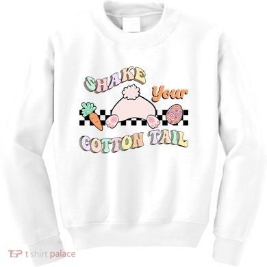 Shake Your Cotton Tail Rainbow Bunny Reto Easter Day Kids Sweatshirt