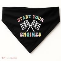 Start Your Engines Groovy Checkered Flag Retro Racing USA-Made Doggie Bandana thumb 0
