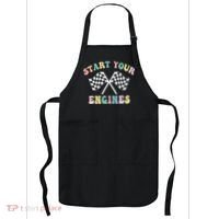 Start Your Engines Groovy Checkered Flag Retro Racing Apron thumb 0