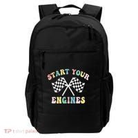 Start Your Engines Groovy Checkered Flag Retro Racing Backpack thumb 0