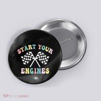 Start Your Engines Groovy Checkered Flag Retro Racing Button thumb 0