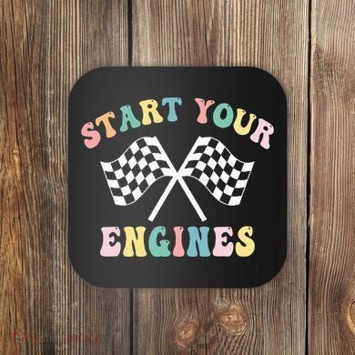 Start Your Engines Groovy Checkered Flag Retro Racing Coaster